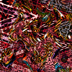Combination textile collage pattern of wave and lines colored leopard snake tiger textures