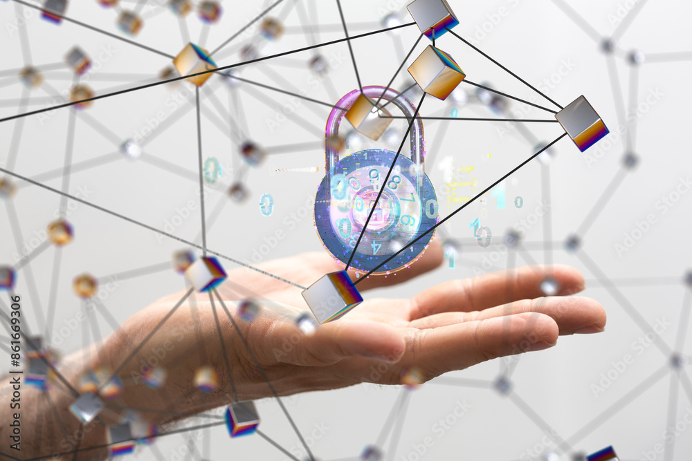 Poster Information technology protected with firewall, secure access and encryption against cyber