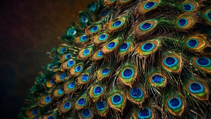 Obraz premium The vibrant iridescence of a peacock's majestic tail feathers in a painting or photograph ai_generated