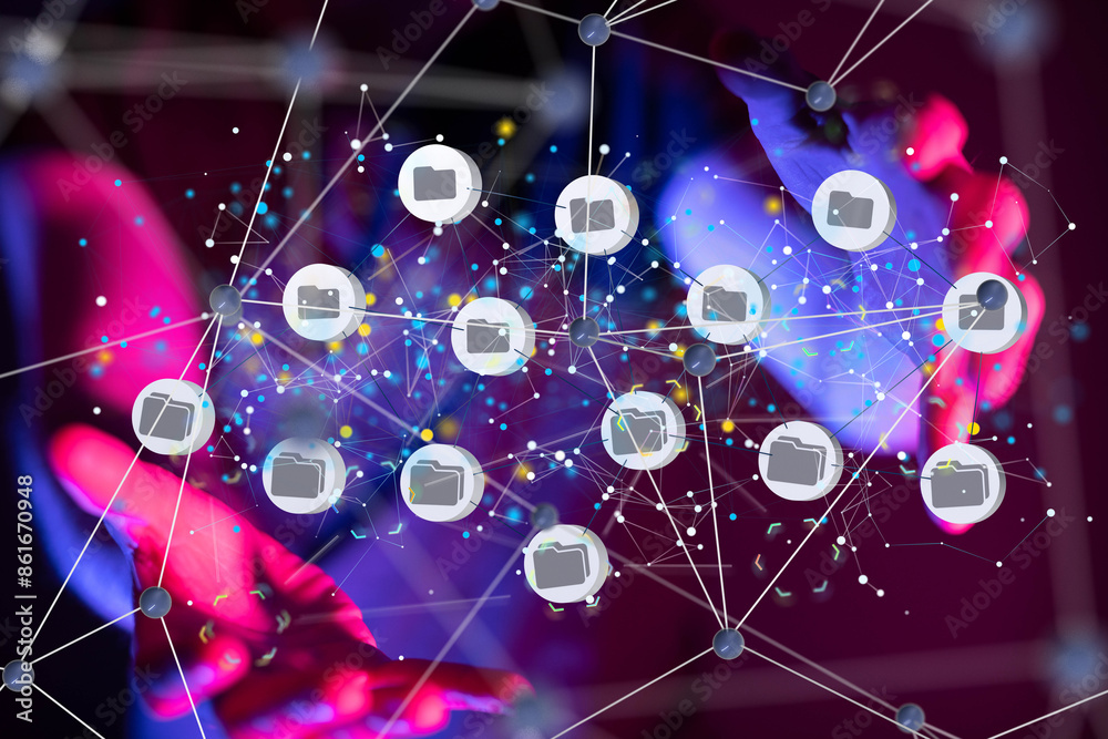 Poster data security - Cloud technology. Integrated digital web concept background
