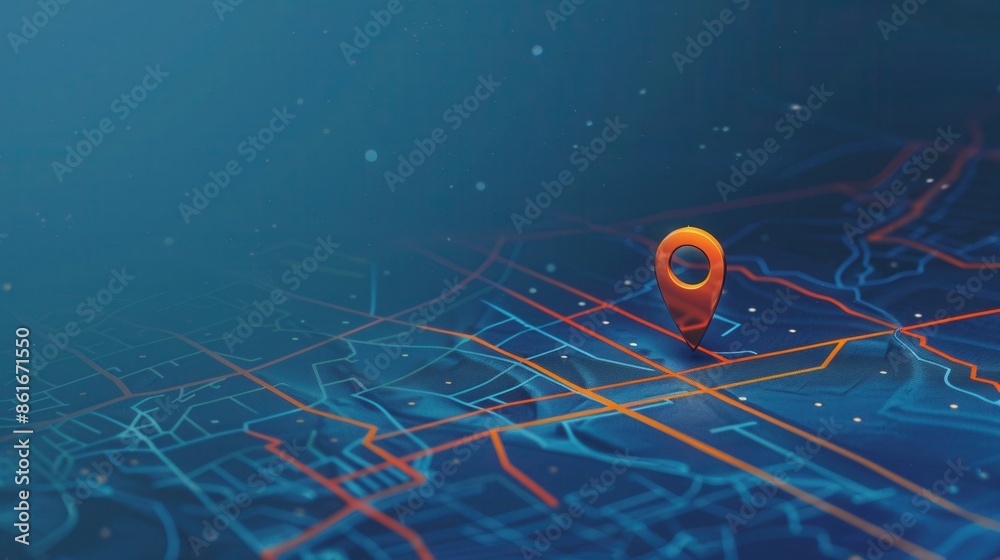 Poster a sleek and modern location pin on a digital map, perfect for navigation apps and travel services. g