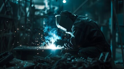 Welder Working on a Metal Project in a Workshop