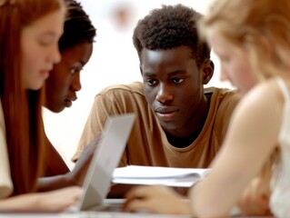 Multicultural College Students Collaborating on a Group Project in a Study Room, Engaged and Focused