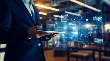 Mobile technology business concept, artificial intelligence, global connection network 