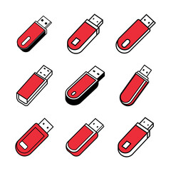 set of flash disk vector icon