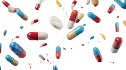 Flying pills, transparent background PNG