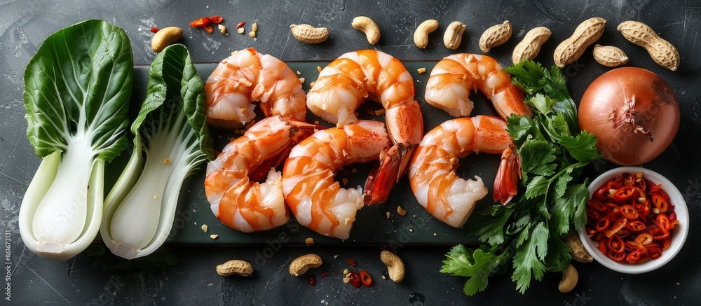 Wall mural Fresh Ingredients for Delicious Asian Shrimp Dish - Wall murals