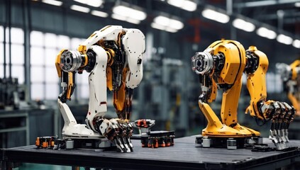 MLP Mechanized industry robot and robotic arms for assembly in factory production. Concept of artificial intelligence for industrial revolution and automation manufacturing process.