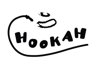 Silhouette of hookah pipes. Elements of bar equipment. Relaxation product. Smoke rings. Vector illustration. Handwritten lettering. Inscription hookah in cartoon style