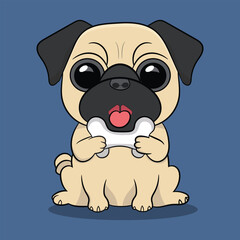 Cute Dog Holding Bone Cartoon Vector Icon Illustration. Animal Food Icon Concept Isolated
