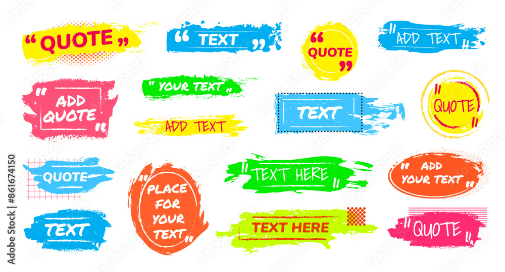 Poster brush frames. quote box. text bubble. dialog border for comment or quotation tag. chat memo sticker.