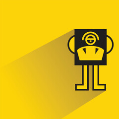 cute monster character with drop shadow on yellow background