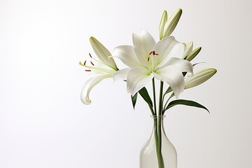 Fototapeta premium Pure Elegance: Tranquil White Lily in Vase on White Background
