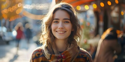 Stylish Girl Smiling in Closeup Portrait at Block Party. Concept Closeup Portraits, Stylish Girl, Smiling, Block Party, Outdoor Photoshoot