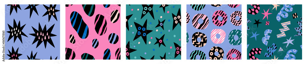 Poster abstract backgrounds. doodle simple shapes. cute hand drawn color graphic art. geometry blob face or