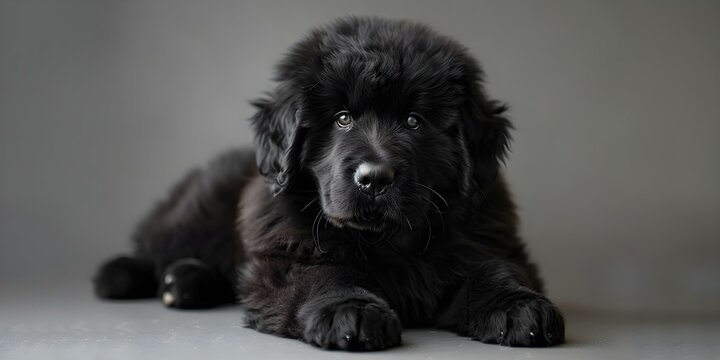 Majestic Newfoundland puppy standing proudly against a plain background. Concept Dog Photography, Newfoundland Breed, Majestic Pose, Plain Background