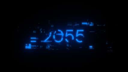 Obraz premium 3D rendering 2055 text with screen effects of technological glitches