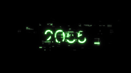 3D rendering 2055 text with screen effects of technological glitches