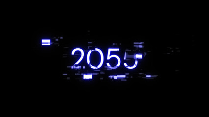 Obraz premium 3D rendering 2055 text with screen effects of technological glitches