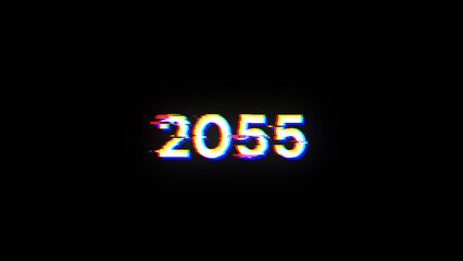 3D rendering 2055 text with screen effects of technological glitches