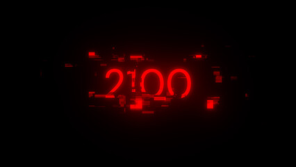 3D rendering 2100 text with screen effects of technological glitches