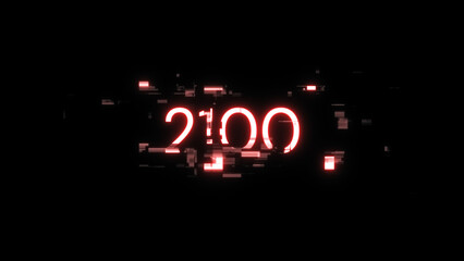 Obraz premium 3D rendering 2100 text with screen effects of technological glitches