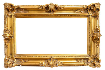 Ornate golden picture frame on transparent background