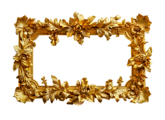 Luxurious golden floral frame on transparent background