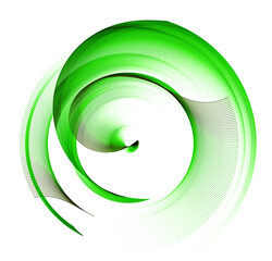 Abstract green propeller with layered arc-shaped blades on a white background. Icon, logo, symbol, sign. 3D illustration. 3D rendering.