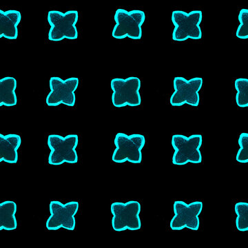 Marrakesh Pattern. Morrocan Majolica Design. Arabic Seamless Background. Eastern Ogee Lattice. Damask Tile. Geometric Turkish Quatrefoil. Vintage Arabesque. Moorish Trellis. Cyan Blue on Black