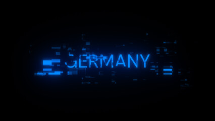 Obraz premium 3D rendering Germany text with screen effects of technological glitches