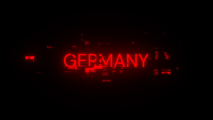 3D rendering Germany text with screen effects of technological glitches