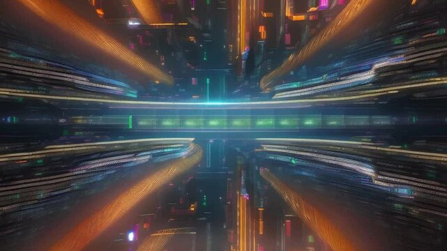 Digital backdrop ideal for technological workflows, neural networks, AI, data transmission and security, digital archiving, multimedia presentations, scientific research, education