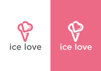 Ice cream logo vector design template with combination of love inside the logo. ice cream lover logo design with simple line style
