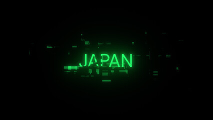 Obraz premium 3D rendering Japan text with screen effects of technological glitches