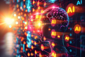 AI brain with digital connections, illustrating advanced artificial intelligence network, tech innovation