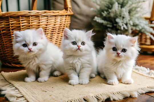 Cute white fluffy persian kittens indoor. Persian white cats. 