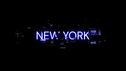Obraz premium 3D rendering New York text with screen effects of technological glitches