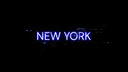 Obraz premium 3D rendering New York text with screen effects of technological glitches