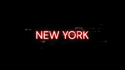 3D rendering New York text with screen effects of technological glitches