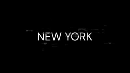 3D rendering New York text with screen effects of technological glitches