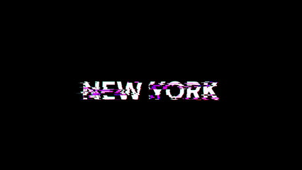 Obraz premium 3D rendering New York text with screen effects of technological glitches