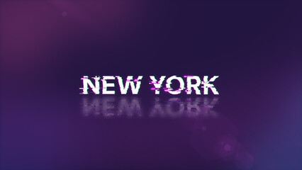 3D rendering New York text with screen effects of technological glitches