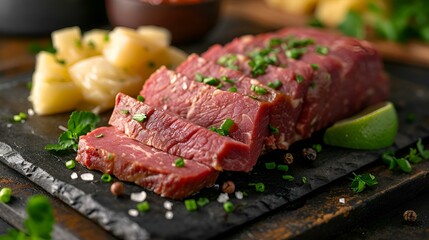 A savory dish of beef, potatoes, and herbs, perfectly.