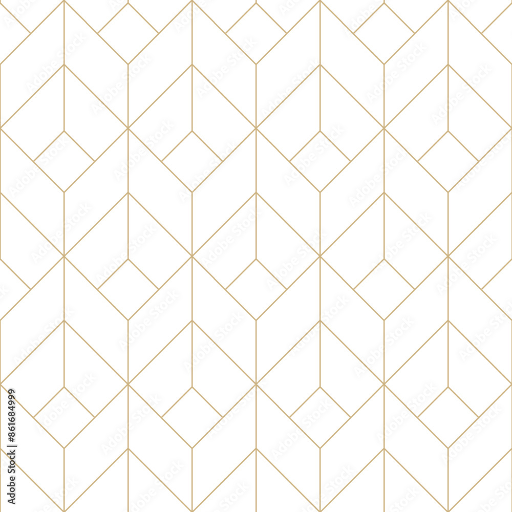 Wall mural gold and white diagonal lines seamless pattern. geometric linear diamond grid pattern. luxurious lin