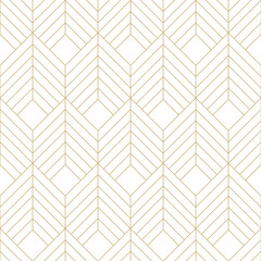 Gold chevron lines on white background seamless diamond pattern. Geometric weaved lines texture. Luxurious geo pattern.