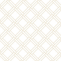 Golden lines on white background diagonal plaid. Geometric weaved lines diamond seamless pattern. Weave grid texture.