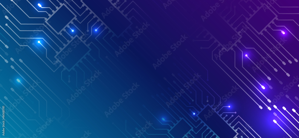 Aufkleber Abstract circles and lines futuristic concept. Data transfer and protection, internet communication on a blue background. High computer technology design. Modern science vector presentation.