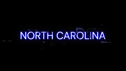 3D rendering North Carolina text with screen effects of technological glitches