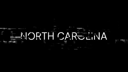 3D rendering North Carolina text with screen effects of technological glitches